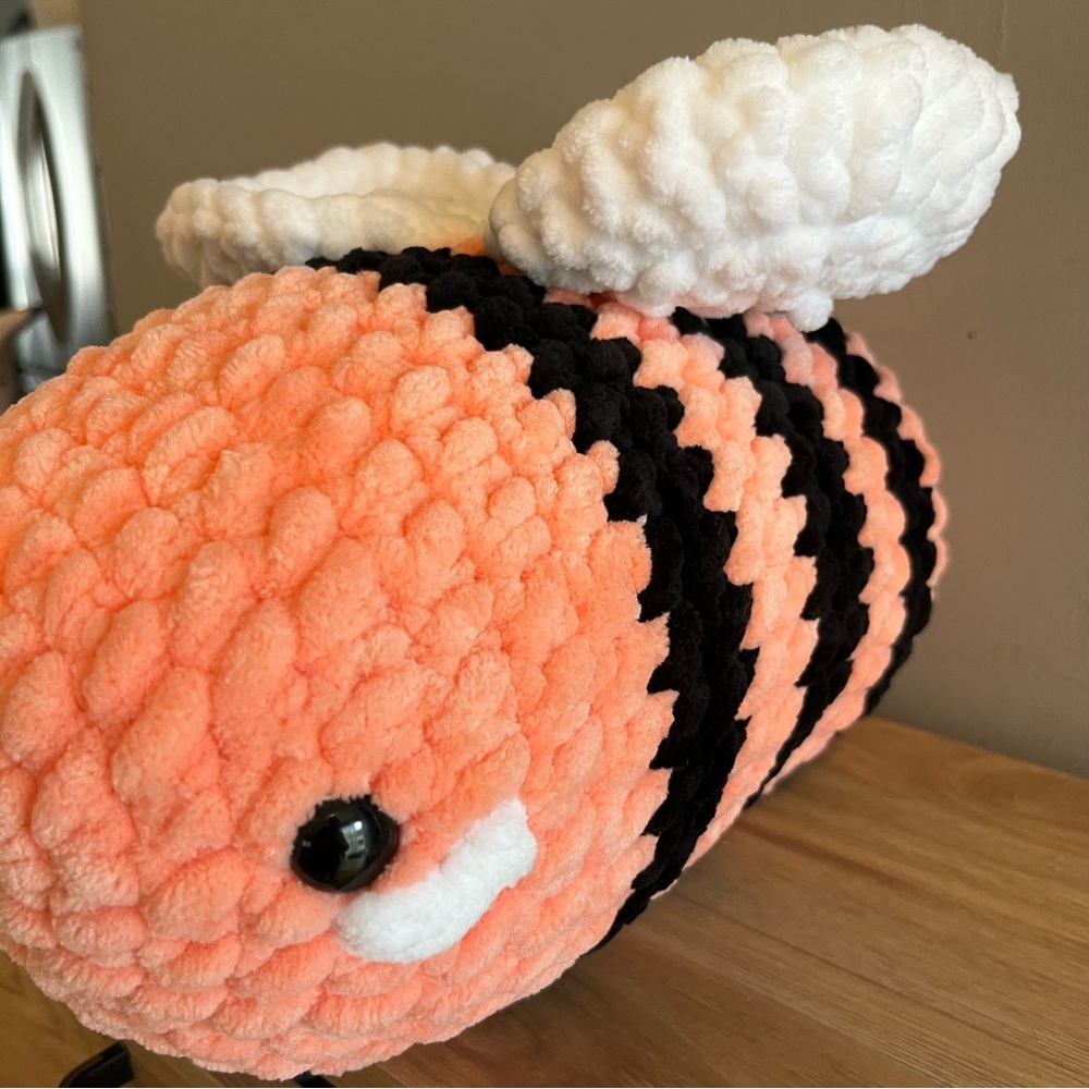 Crochet Bee Plushie Pink and White Soft Yarn Collectible Gift Baby